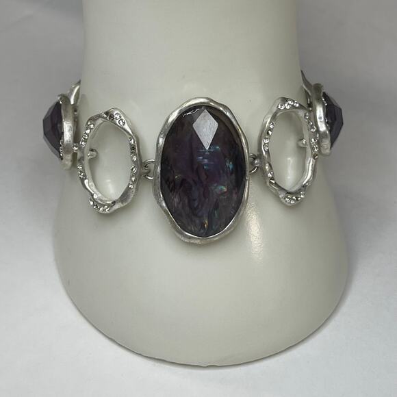 Jones NY chunky chain link bracelet silver tone navy blue jewelry toggle clasp - Picture 1 of 10